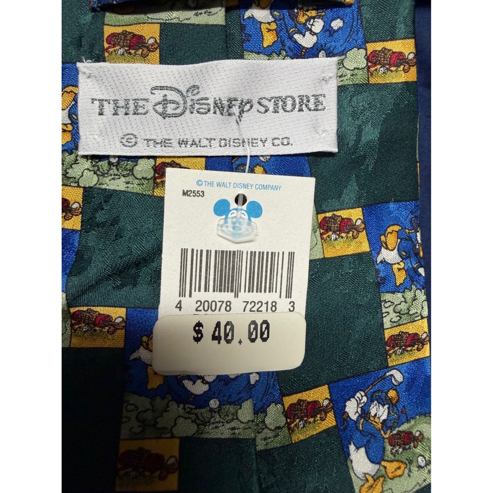 Disney Store Donald Duck Golf Silk Tie Green Blue Made in Italy Vintage - Picture 3 of 7